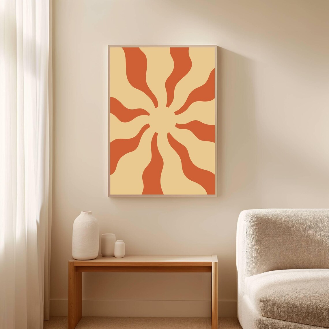 Retro Sun Print No2 Yellow And Rustic Orange Boho Decor Hippie Poster 70s Art Surf Aesthetic Groovy Wall Art - Image 2