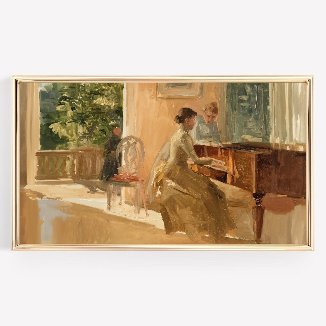 Sunlit Woman Playing Piano Warm Impressionist Interior Painting Poster - Image 4