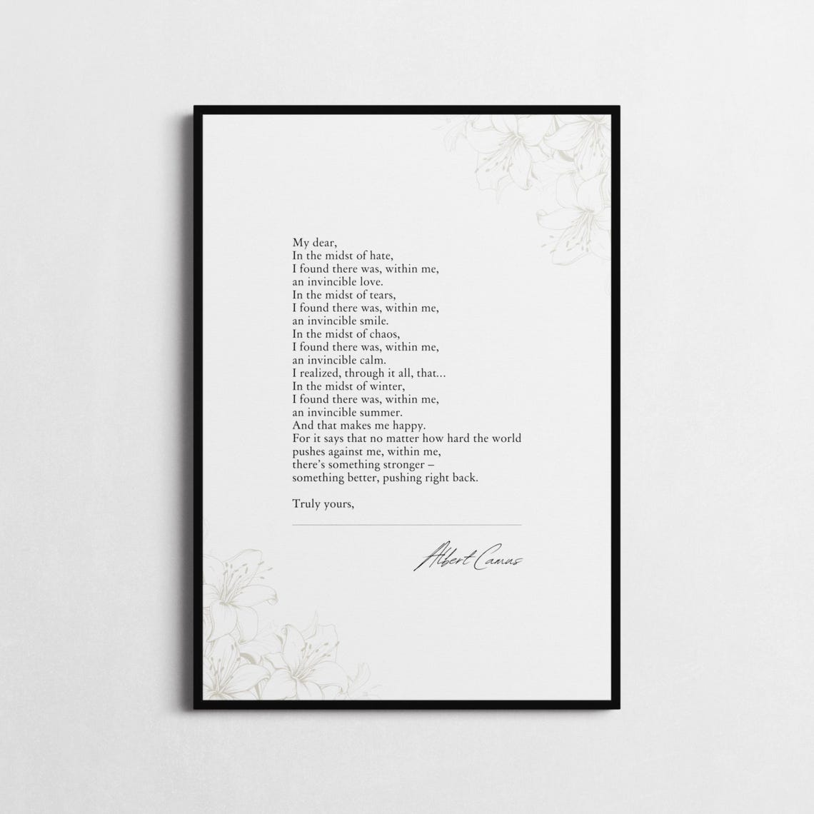 Albert Camus Invincible Summer In The Midst Of Winter Quote Poster - Image 4