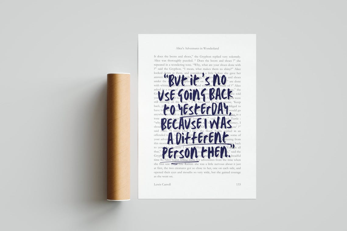 Alice In Wonderland No Use Going Back Quote Poster Pink Book Page - Image 5