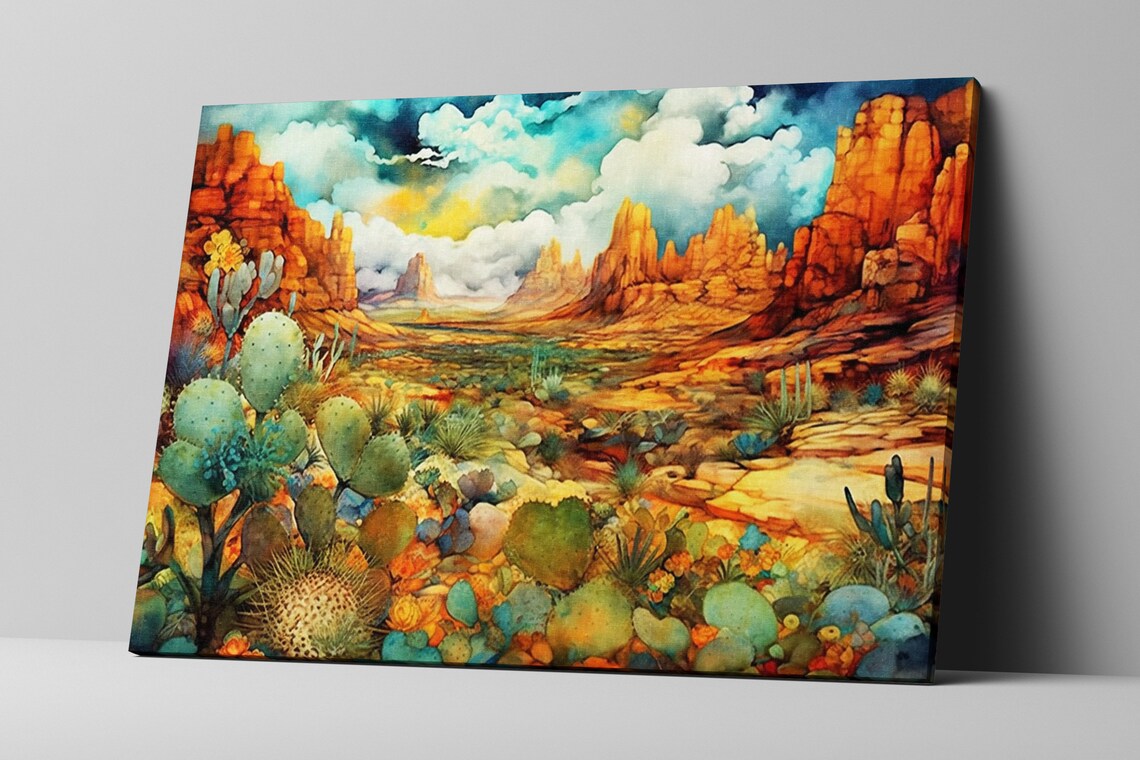 Canyon Cactus Alcohol Ink Art Print, Southwest Desert - Image 5