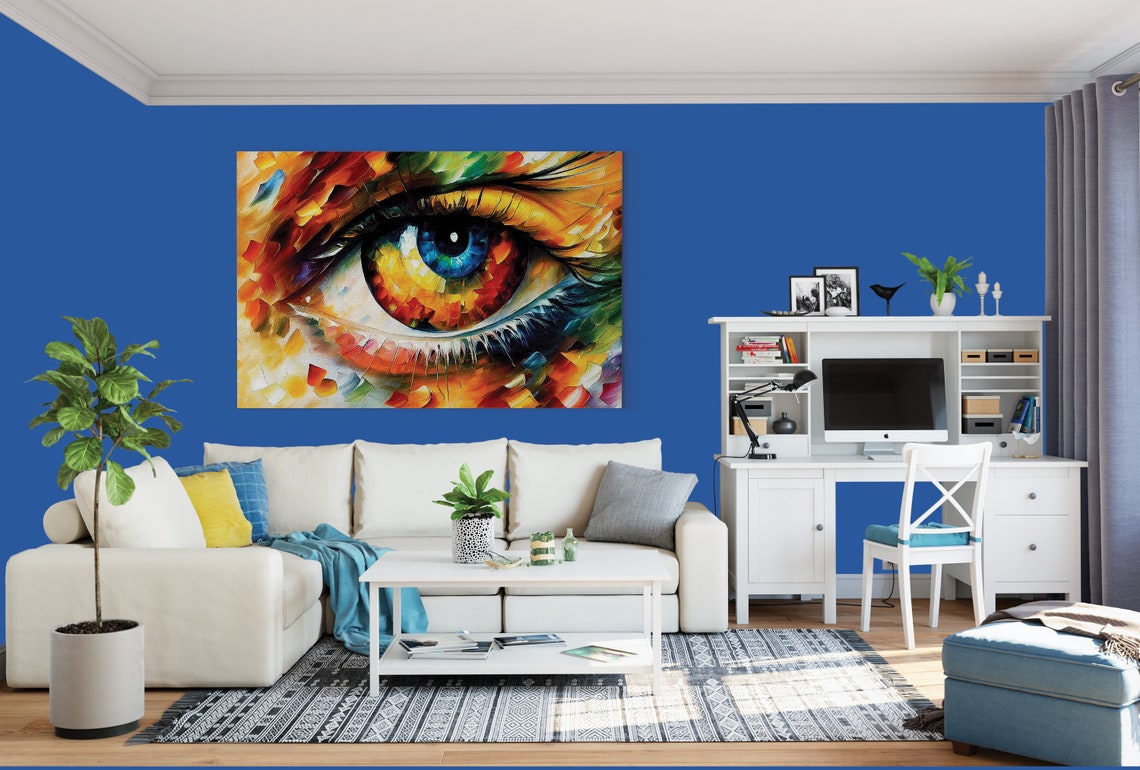 Vibrant Abstract Eye Close Up Bold Orange Blue Oil Painting Poster - Image 2
