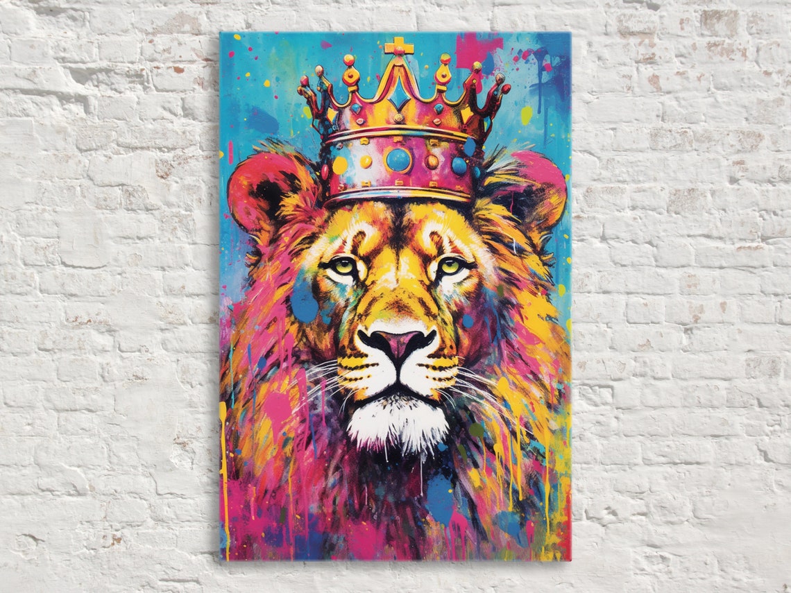 Regal Lion Wearing Crown Pop Art Colorful King of Jungle Poster