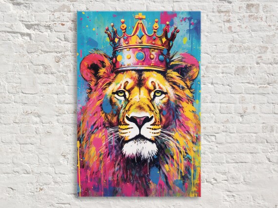 Regal Lion Wearing Crown Pop Art Colorful King of Jungle Poster