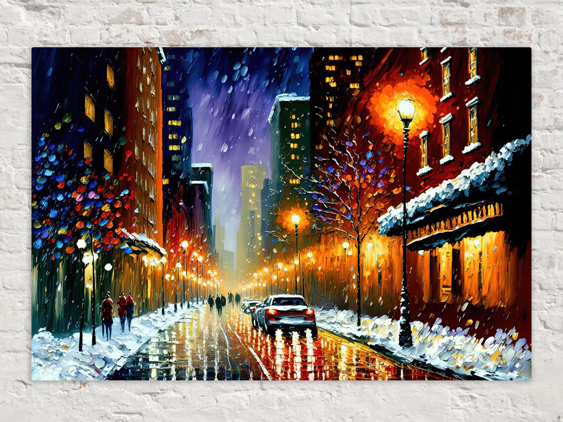 New York City Snowy Night Street Winter Lights Manhattan Poster
