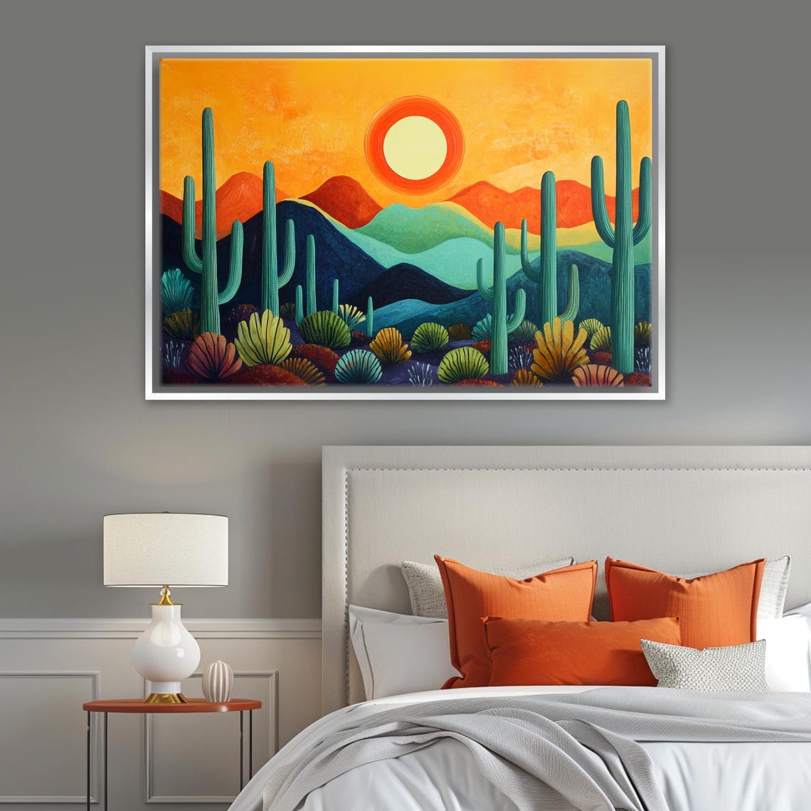 Mid Century Modern Desert Sun Saguaro Cactus Mountain Landscape Poster - Image 5