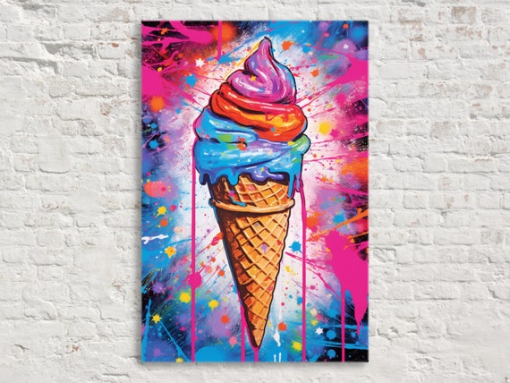 Sweet Treats Ice Cream Cone Pop Art Wall Art Giclee Print On Gallery Wrapped Artist Ready To Hang Available In Extra Large Sizes