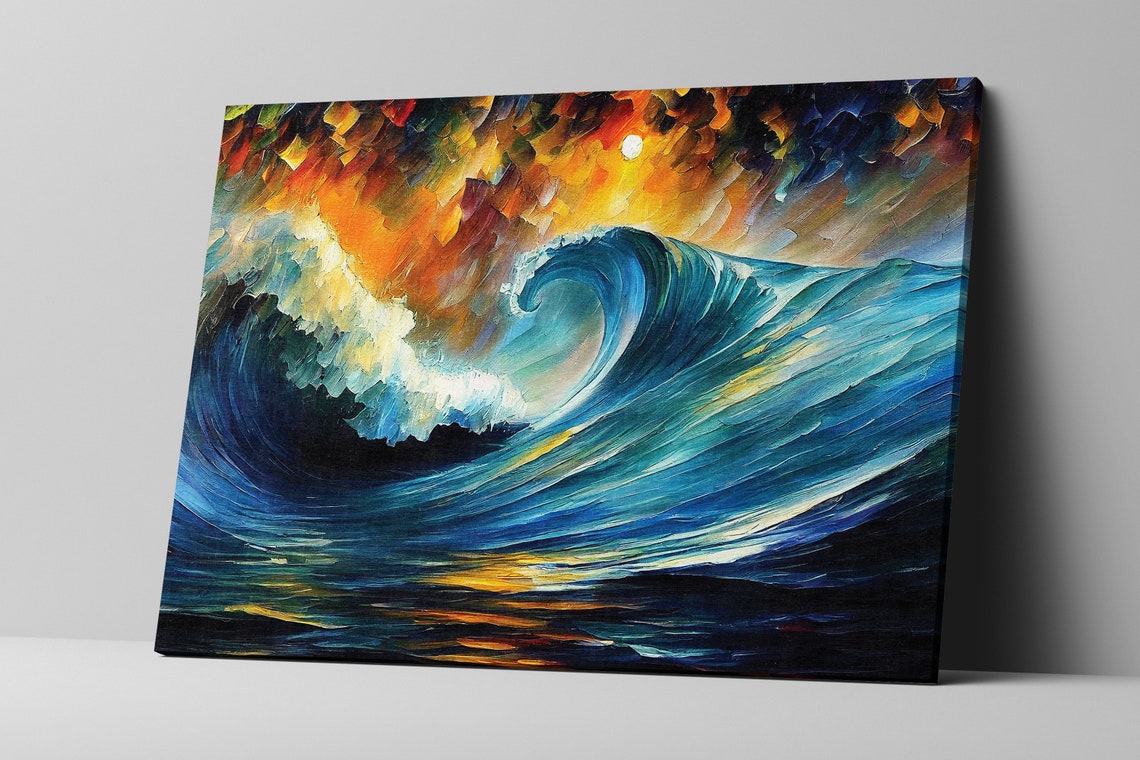 Crashing Ocean Wave Curl Golden Sunset Glow Turquoise Surf Poster - Image 4