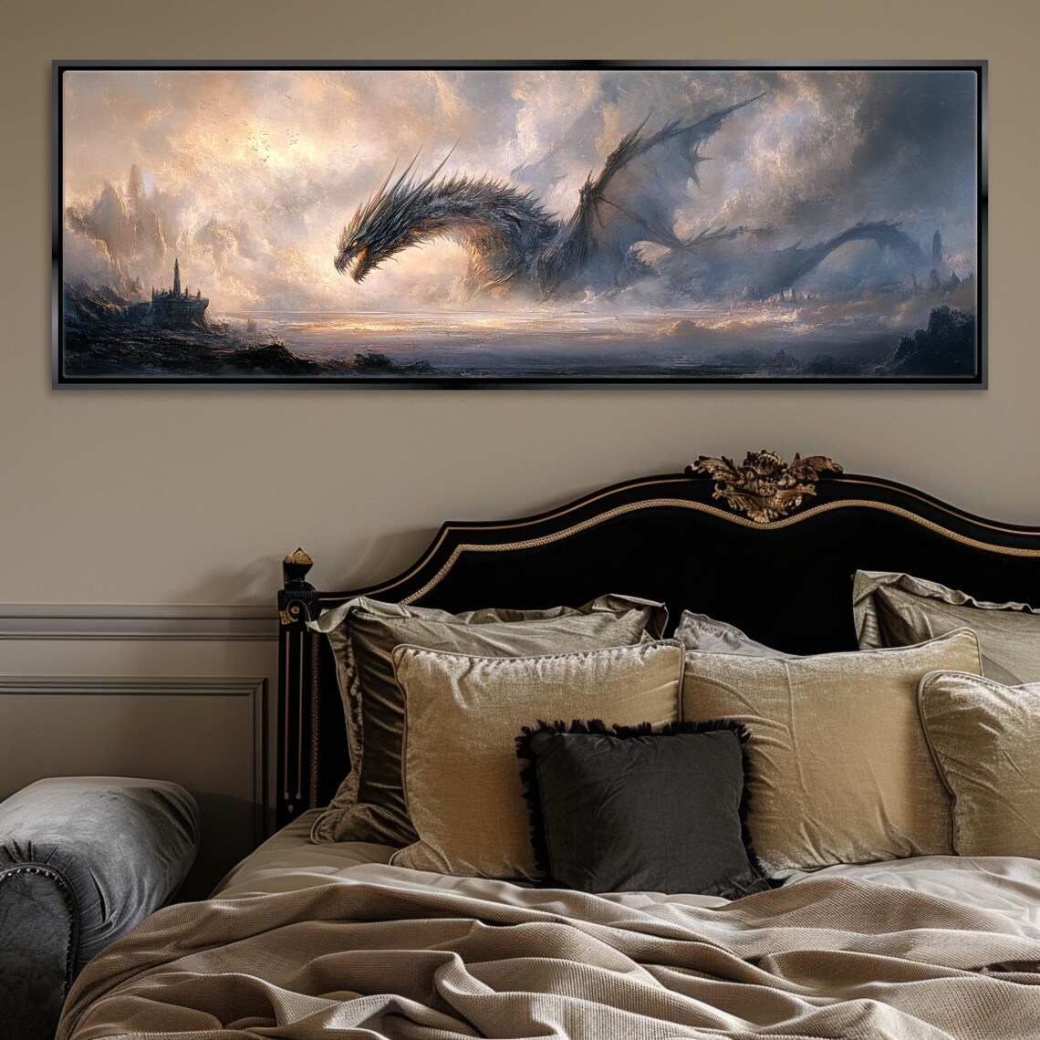 Fantasy Dragon Wall Art Print, Panoramic Decor