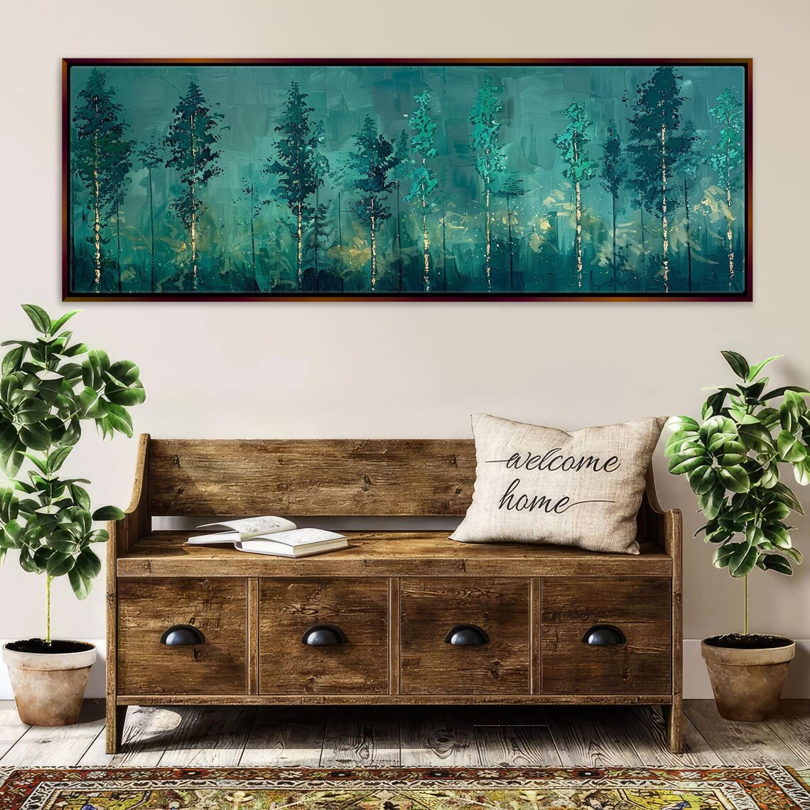 Green Forest Horizontal Panoramic Print Framed Unframed Long Horizontal Gallery Wrapped Gicle Ready To Hang Extra Large Wall Art - Image 3