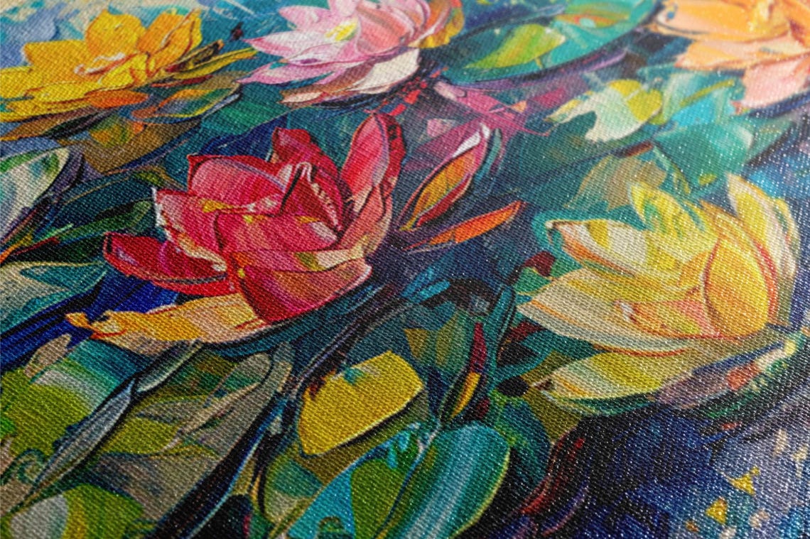 Vibrant Impasto Water Lilies Palette Knife Colorful Floral Art Poster - Image 2