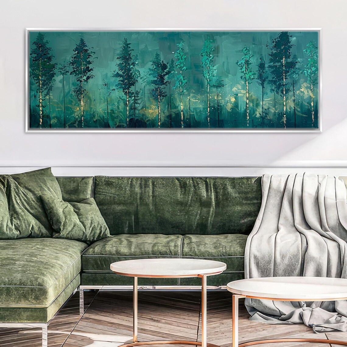 Green Forest Horizontal Panoramic Print Framed Unframed Long Horizontal Gallery Wrapped Gicle Ready To Hang Extra Large Wall Art
