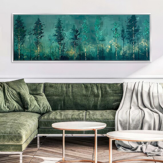 Green Forest Horizontal Panoramic Print Framed Unframed Long Horizontal Gallery Wrapped Gicle Ready To Hang Extra Large Wall Art