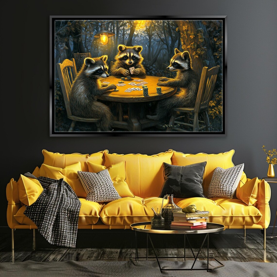 Raccoons Playing Poker Card Game Woodland Night Humorous Animals Art Print - Image 5