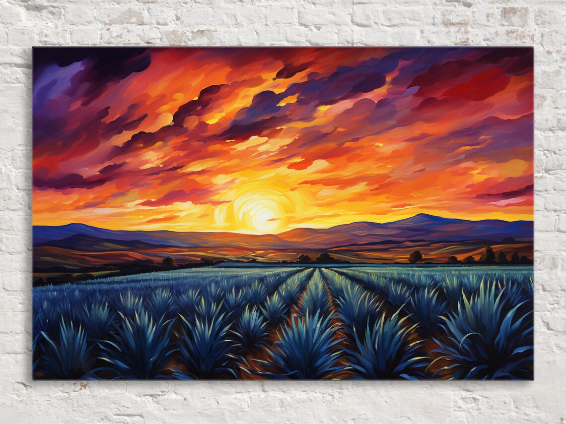 Agave Fields Desert Sunset Scene Wall Art Print