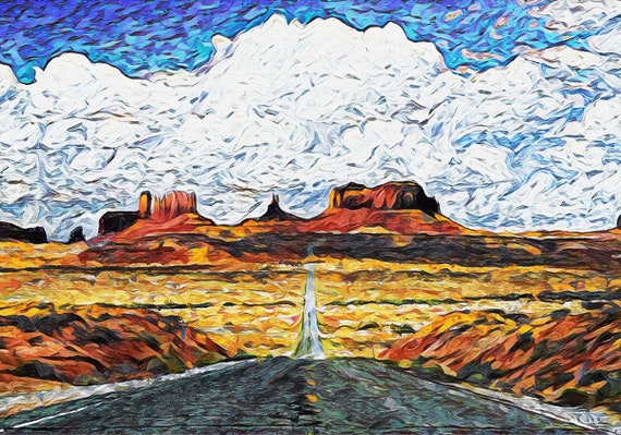Desert Highway Southwest Art Beautiful Landscape Painting Desert Scenery Wall Art Impressionist Art Size 24x36