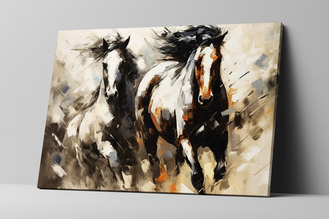 Pair of Galloping Pinto Horses Abstract Equine Running Poster - Image 5