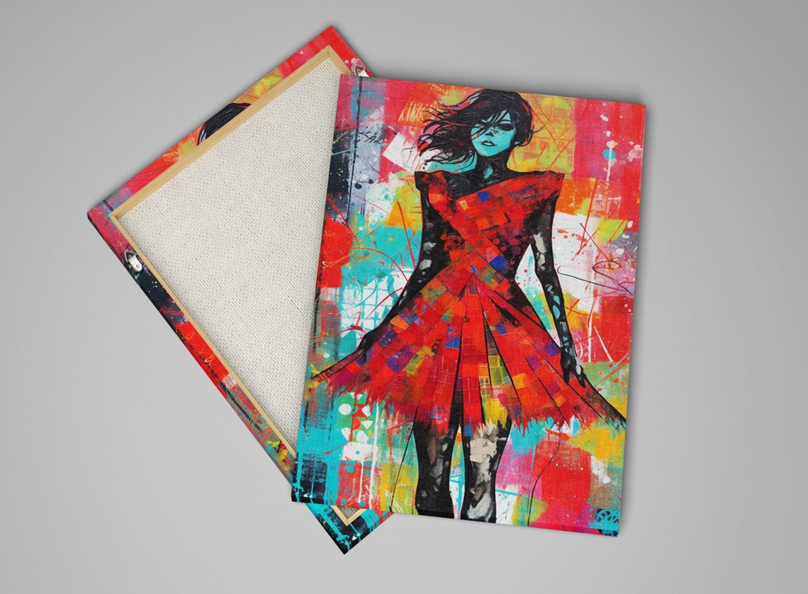 Woman In Red Pop Art Spraypaint Mixed Medium Wall Art Female Home Decor Interior Design Large Prints - Image 4