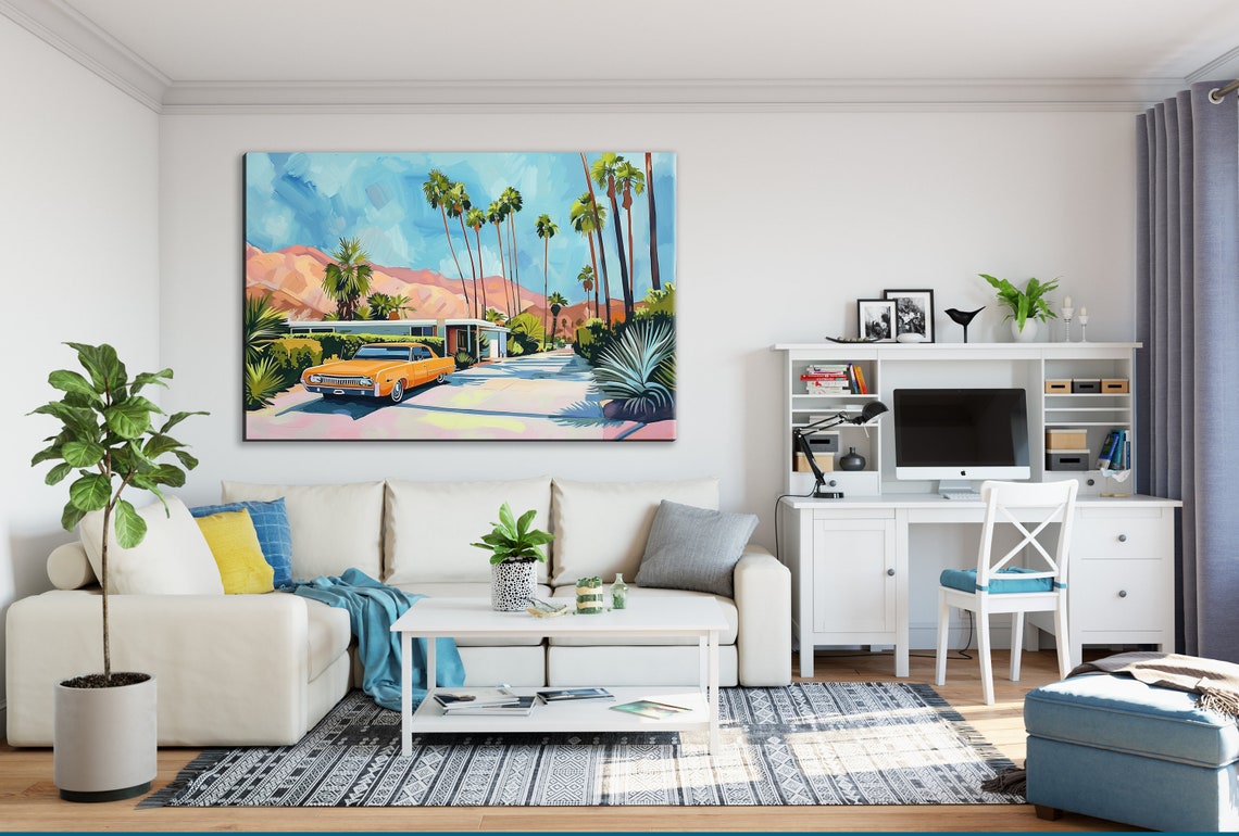 Palm Springs Vintage Orange Car Mid Century House Mountain View Poster - Image 2