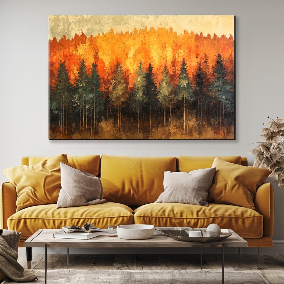 Autumn Forest Landscape Orange Red Treetops Dark Pines Fall Art Poster - Image 4
