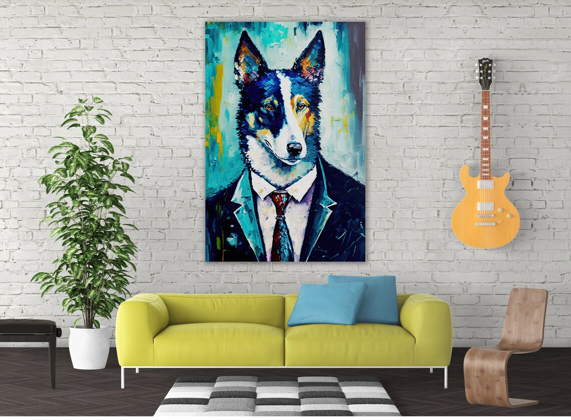 Dapper Dog Wearing Suit Business Portrait Colorful Canine Art Poster - Image 3