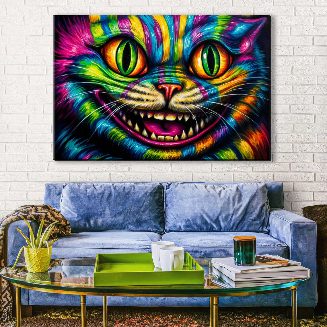 Neon Rainbow Cheshire Cat Grinning Face Psychedelic Wonderland Art Poster - Image 2