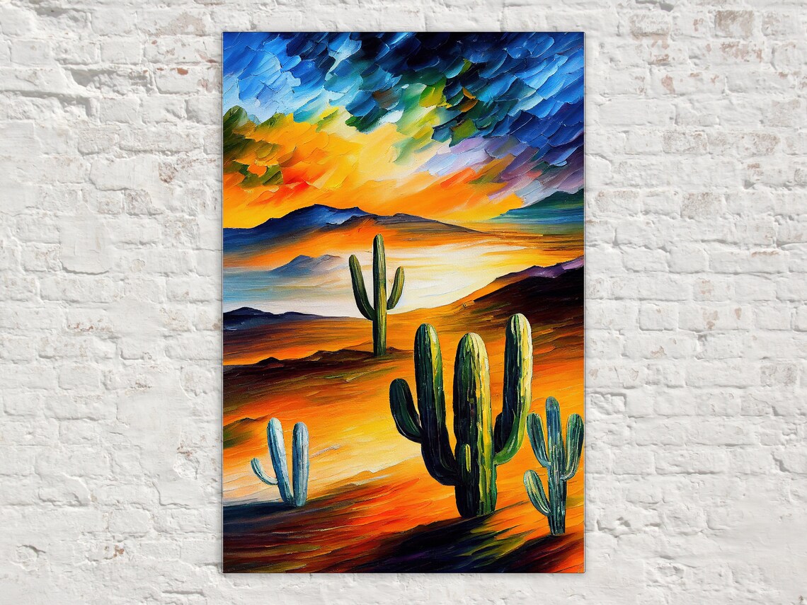 Desert Cactus Southwest Painting, Serene Landscape