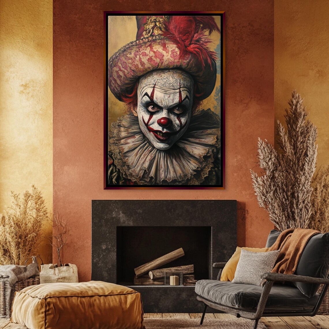 Creepy Evil Clown Portrait Vintage Horror Frightening Halloween Wall Art - Image 3