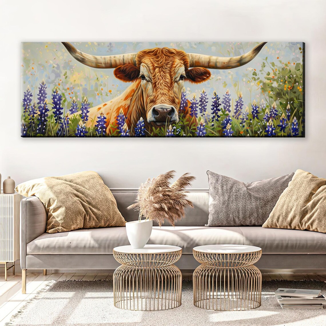 Texas Longhorn in Bluebonnet Field, Wall Art Print - Image 5