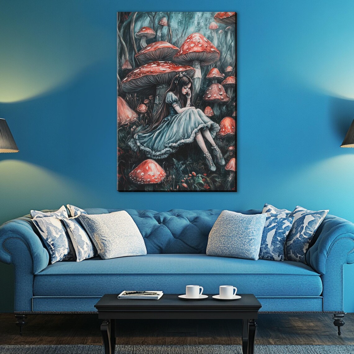 Gothic Alice Among Giant Red Mushrooms Dark Fantasy Fairy Tale Poster - Image 3