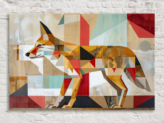 Mid Century Geometric Coyote Wall Art Gicle Print On Gallery Wrapped Artist Ready To Hang Available In Extra Large Sizes