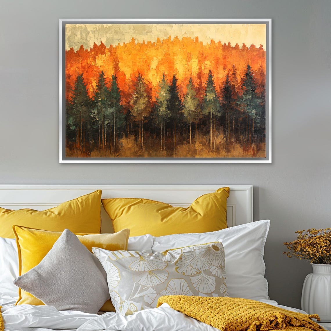 Autumn Forest Landscape Orange Red Treetops Dark Pines Fall Art Poster - Image 3
