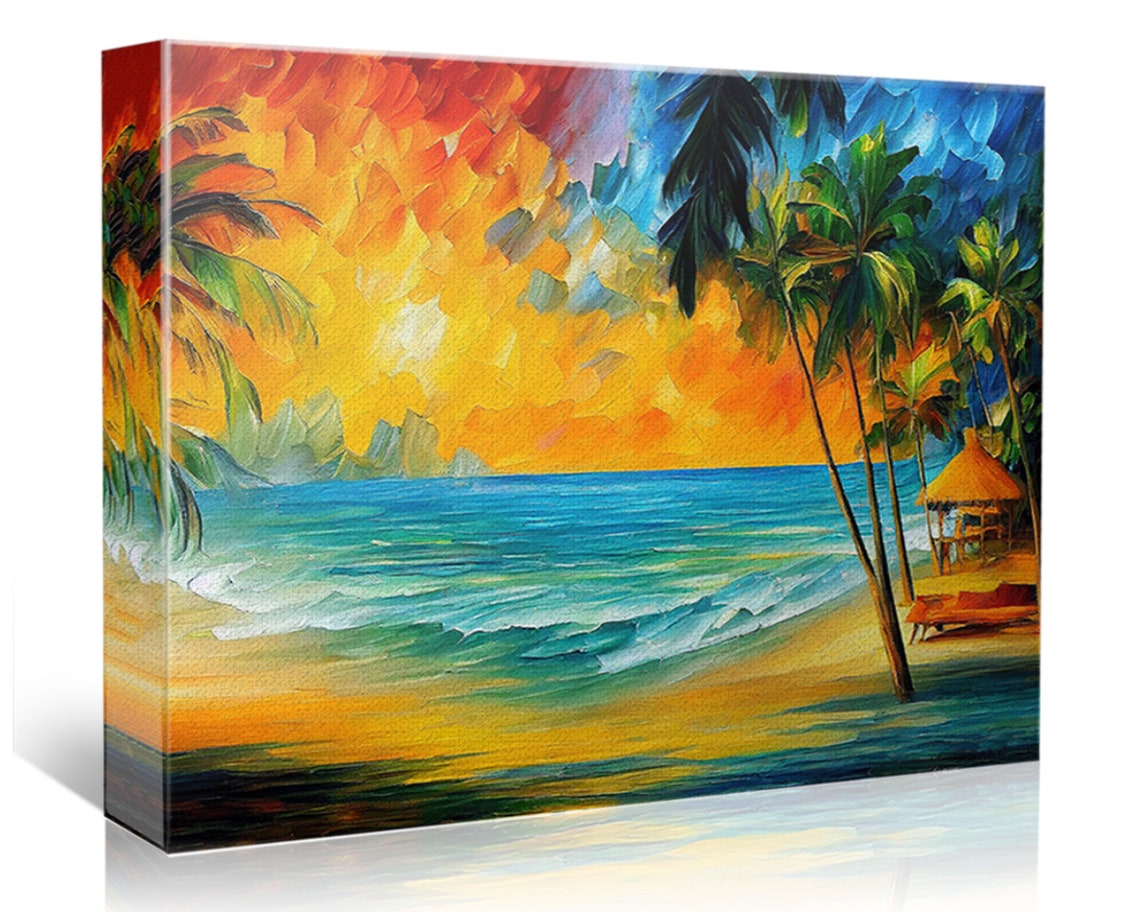 Tropical Beach Print Oil Painting Reproduction Nautical Vibrant Colorful Art - Image 5