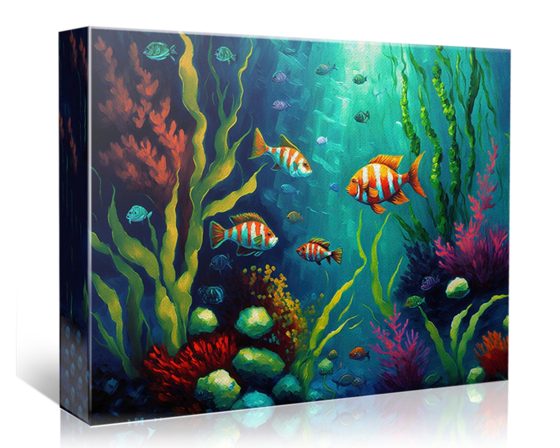 Underwater Fish Scene Striped Orange Fish Kelp Coral Ocean Poster - Image 4