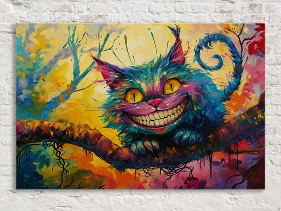Cheshire Cat On Tree Branch Wonderland Grinning Cat Fantasy Art Wall Poster