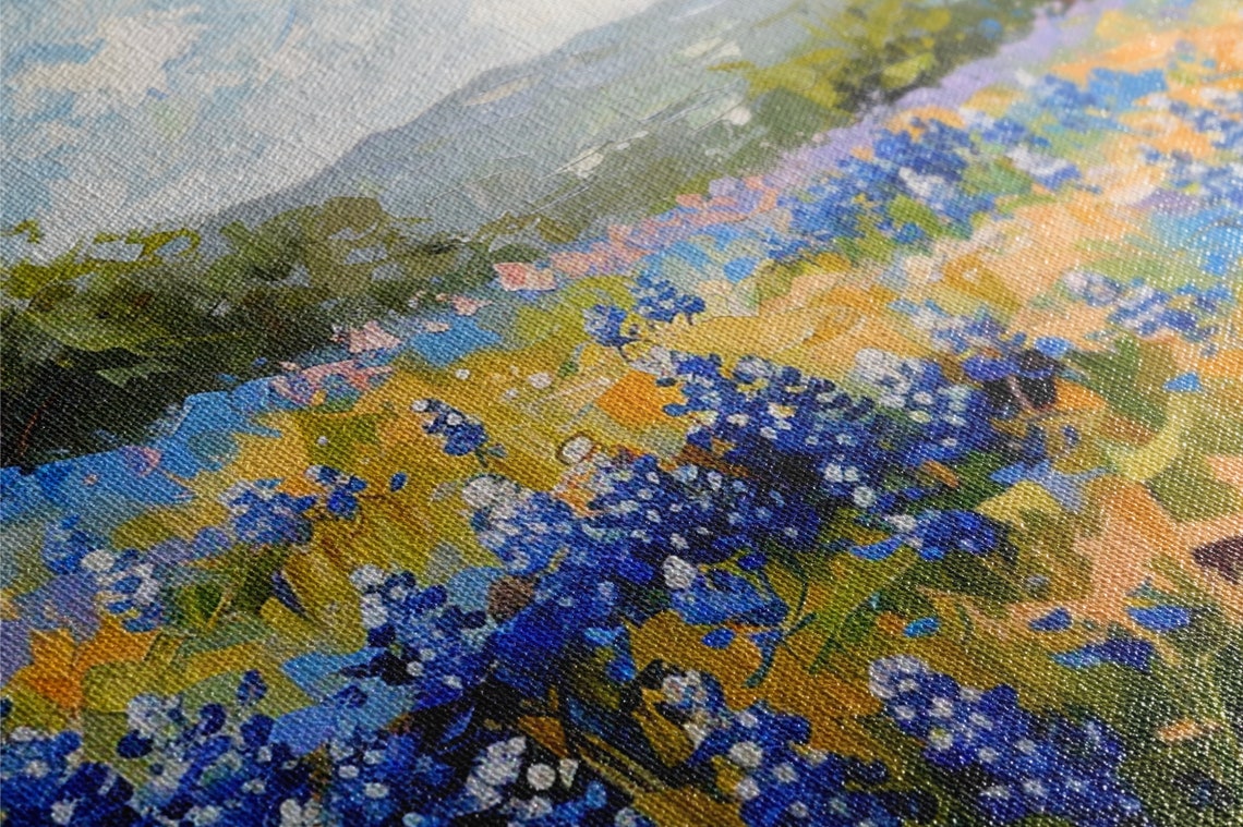 Texas Bluebonnet Meadow Rolling Hills Green Trees Spring Poster - Image 3
