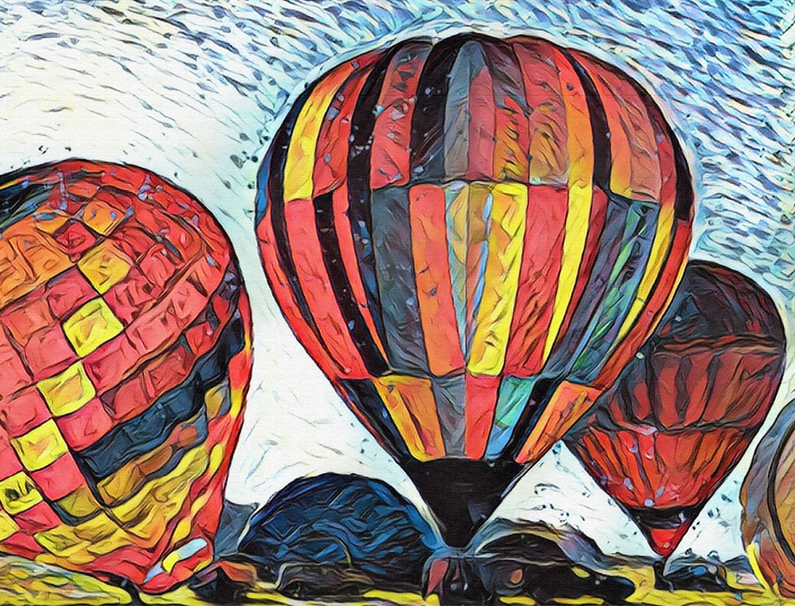 Colorful Hot Air Balloons Night Glow Launch Impressionist Art Poster - Image 3