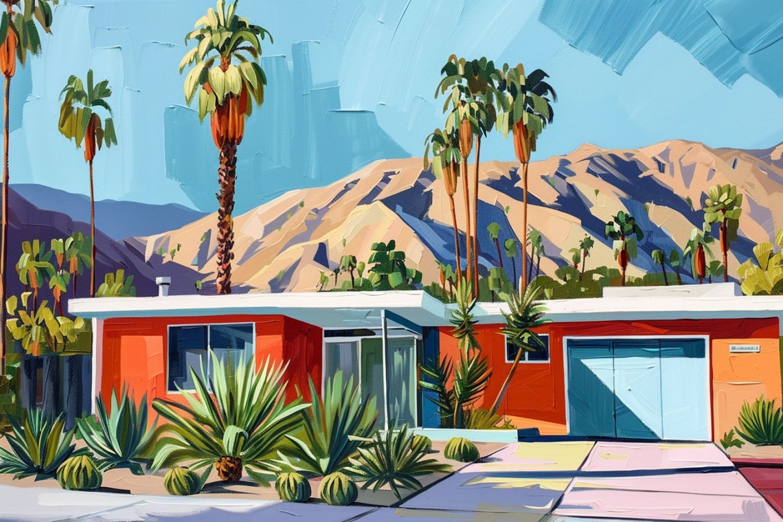 Palm Springs Mid Century Ranch House Agave Garden Mountain View Poster - Image 5