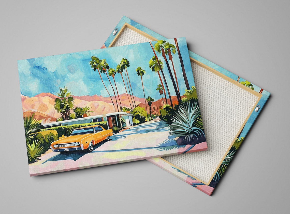 Palm Springs Vintage Orange Car Mid Century House Mountain View Poster - Image 4