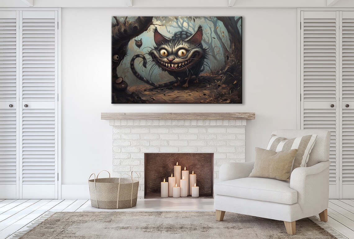 Dark Mischievous Cheshire Cat Creepy Forest Gothic Wonderland Art Poster - Image 3