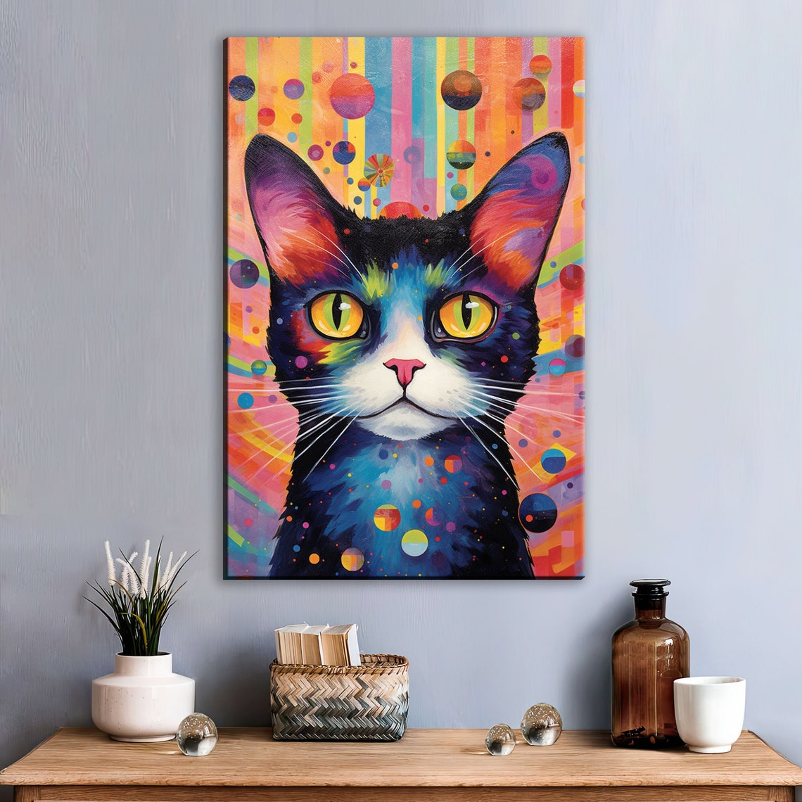 Black Cat Portrait Rainbow Bubble Background Yellow Eyes Pop Art Print - Image 3