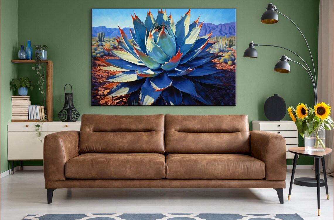 Blue Agave Desert Scene, Realistic Wall Art Print - Image 2