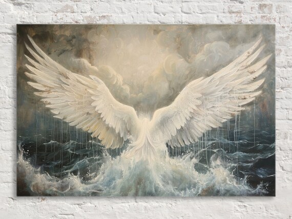 Celestial Angel Wings in the Sea Religious Art Print