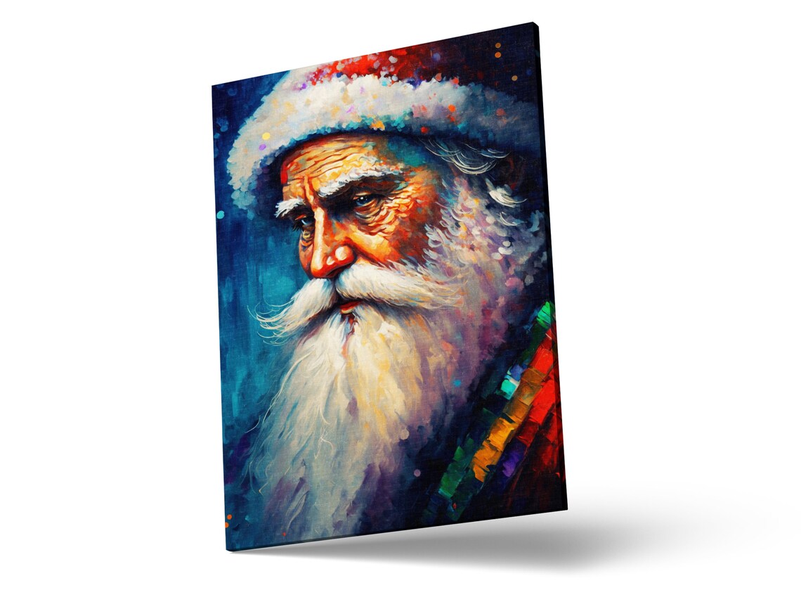 Santa Claus Portrait White Beard Festive Teal Blue Christmas Poster - Image 3