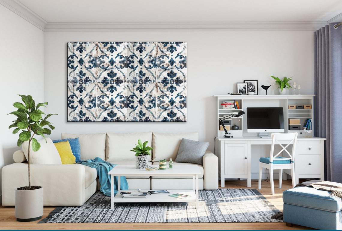 Modern Farmhouse Design Rustic Tile Pattern Wall Art Gicle Print On Gallery Wrapped Artist Available In Extra Large Sizes - Image 2