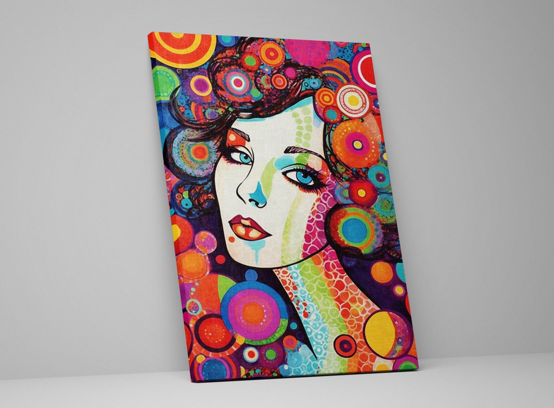 Retro 60s Glam Woman Face Psychedelic Circles Pop Art Poster - Image 5