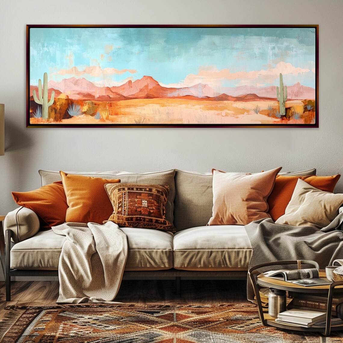 Panoramic Desert Plains Minimalist Bohemian Style Framed Unframed Long Horizontal Ready To Hang Extra Large Wall Art - Image 3
