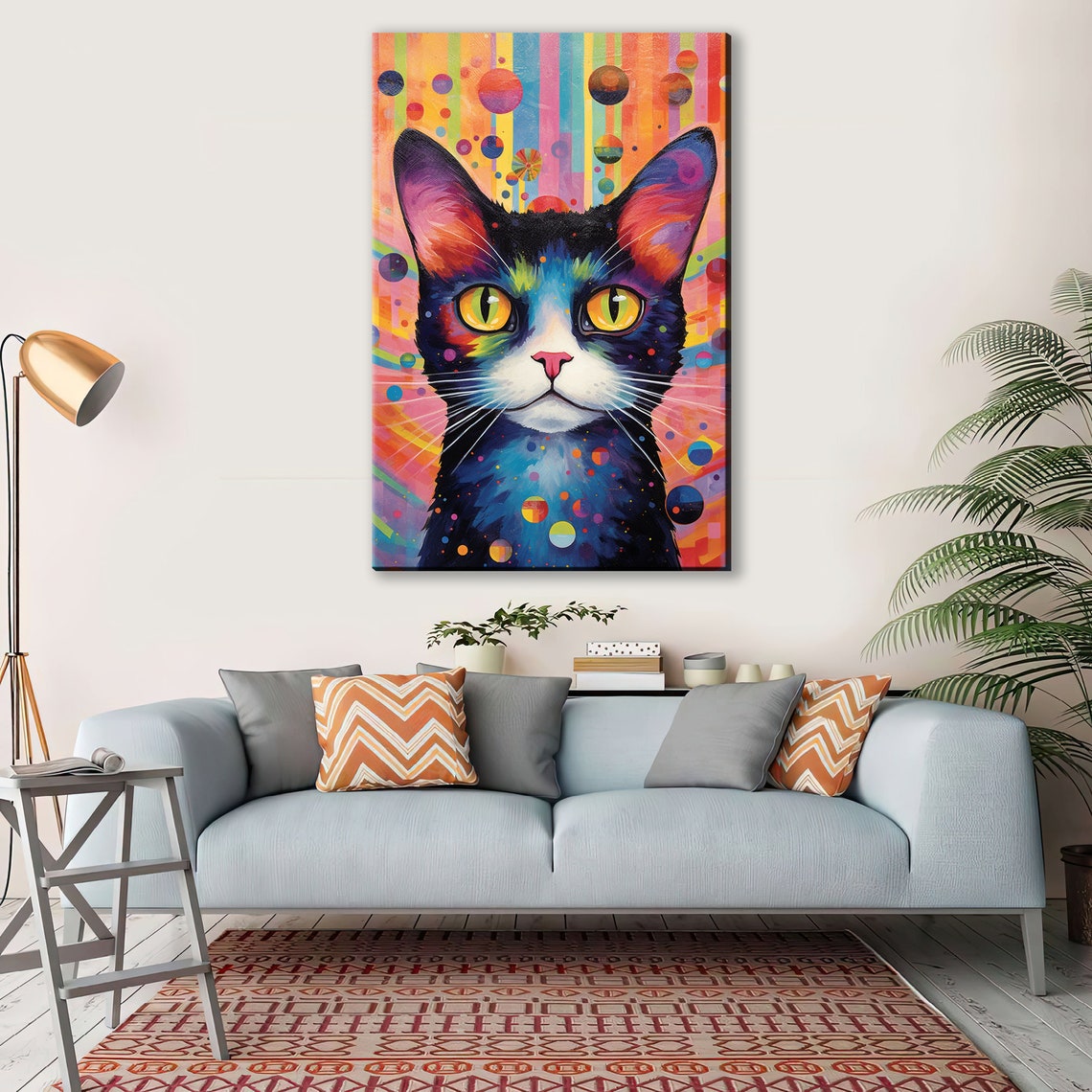 Black Cat Portrait Rainbow Bubble Background Yellow Eyes Pop Art Print - Image 4