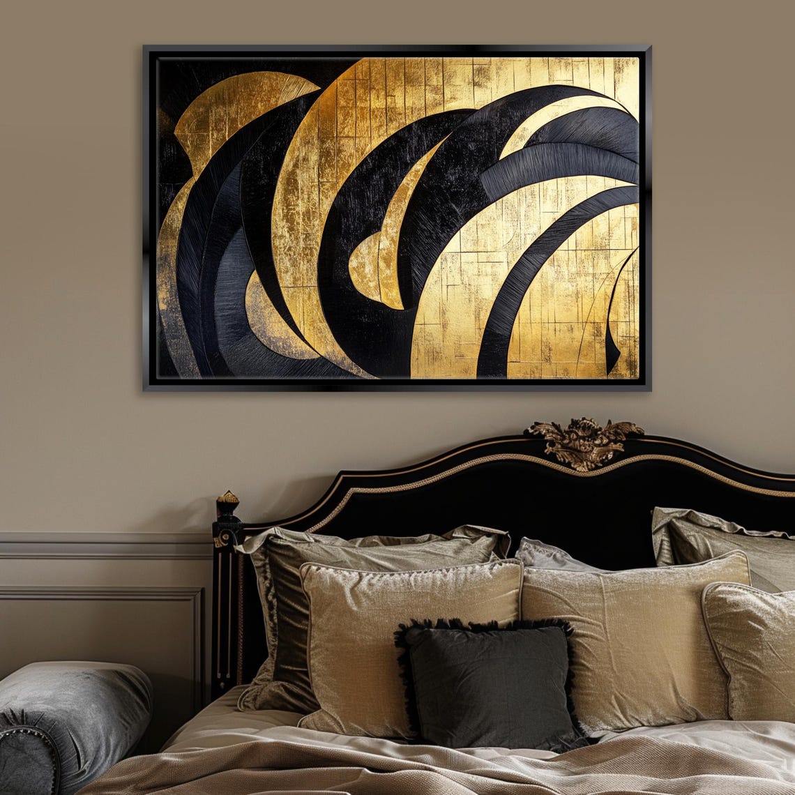 Black And Gold Swirling Abstract Wave Art Elegant Modern Wall Poster - Image 4