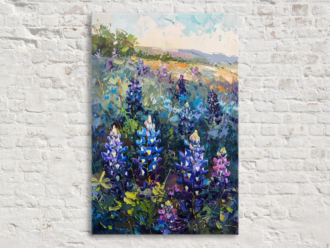 Texas Bluebonnet Wildflower Field Impressionist Spring Hills Poster
